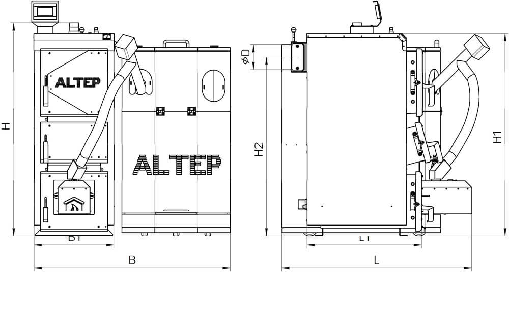 Габаритні розміри котла Altep DUO UNI Plus 14-40 кВт