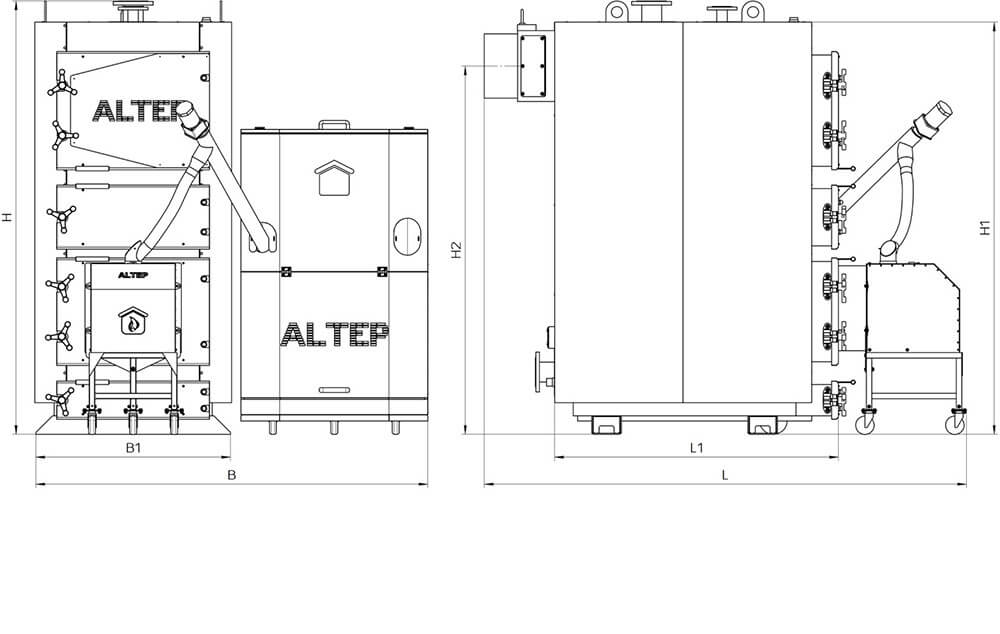 Габаритні розміри котла Altep DUO UNI Plus 50-250 кВт
